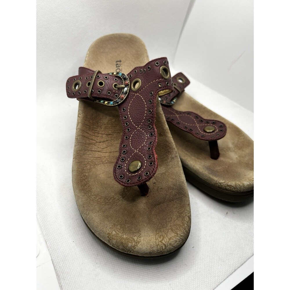 Taos sandal size US 8 38 Leather brown plum wine red gold buckle serena shoe